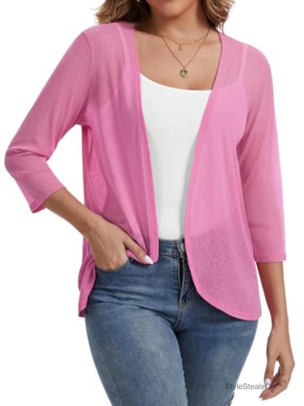 Women's Lightweight 3/4 Sleeve Open Front Cardigan Coverup